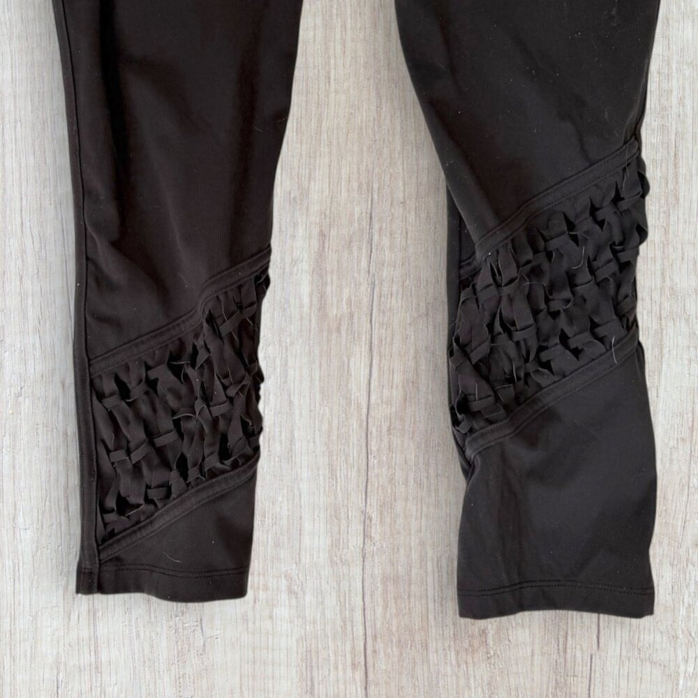 FP Movement Free People High Rise Lattice Back Leggings Black Yoga Athletic M